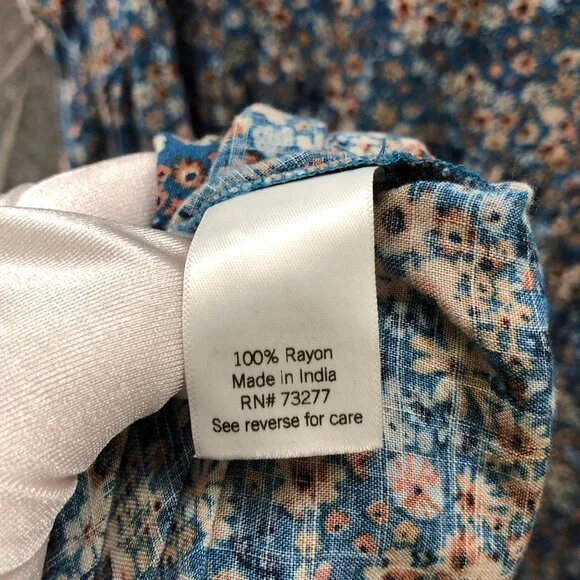 Sonoma Tiered Maxi Dress Womens 3X Blue Floral Short Sleeve V-Neck Button Front - Picture 9 of 10